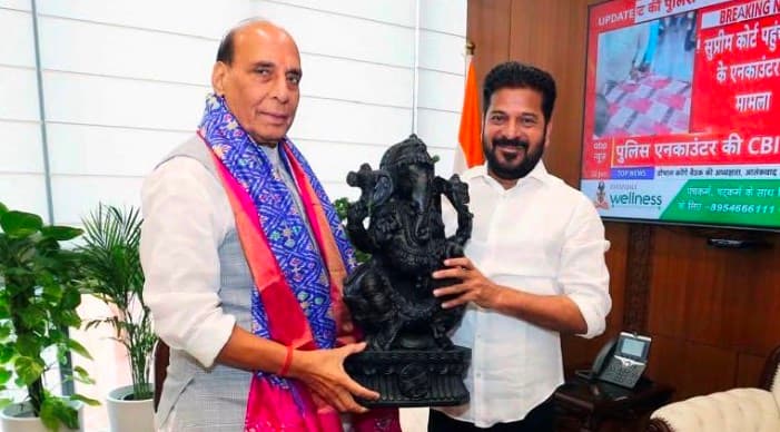Revanth Reddy met Rajnath Singh; sought cooperation for Adilabad Airport and DRDO project.