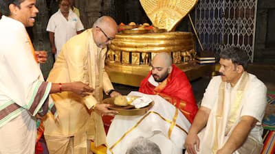 Anant Ambani offers hair at the feet of Lord Venkateswara at Tirumala temple