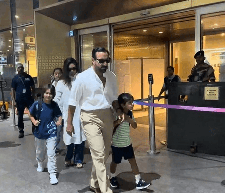 Saif & Kareena spotted at Mumbai Airport with kids; headed for a birthday trip?