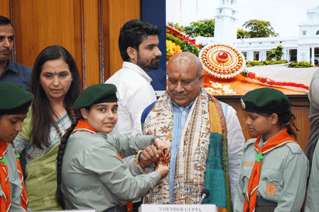 Delhi Assembly gives students a first-hand experience of democracy; girls tie rakhi on Speaker's wrist