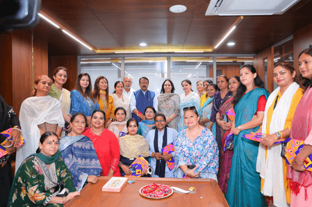 Delhi: BJP women workers tie Rakhis to President Harsh Malhotra