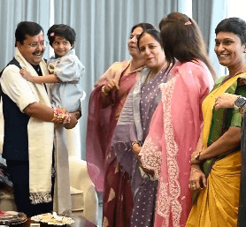 BJP Mahila Morcha workers celebrate Raksha Bandhan with party chief Nitin Nabin
