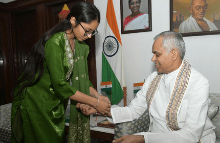 SOS girls meet Gujarat Guv Devvrat, tie rakhis on Raksha Bandhan