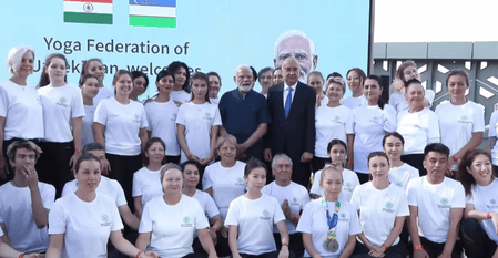 PM Modi participates in a Yoga Session in Tashkent