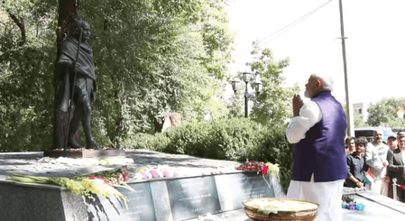 PM Modi pays tribute to Mahatma Gandhi in Kyrgyzstan, interacts with Indian community members