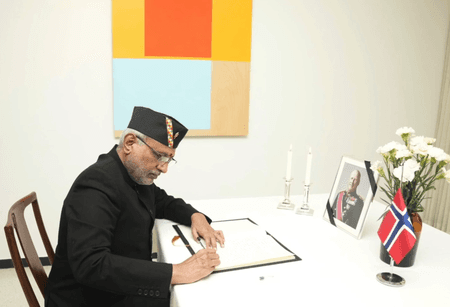 VP Radhakrishnan visits Norwegian Embassy, offers condolences on King Harald V's death